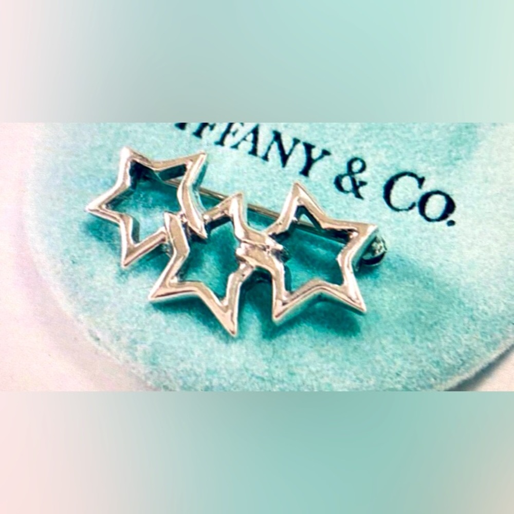 🌹 Vintage Tiffany & Co. Three-Star Sterling Silver Brooch